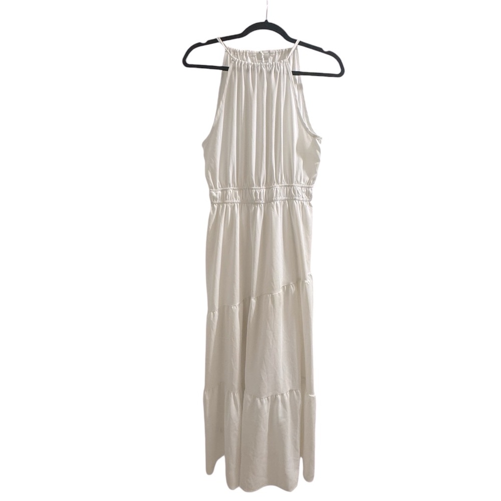 White Long Maxi Neck Tie Dress